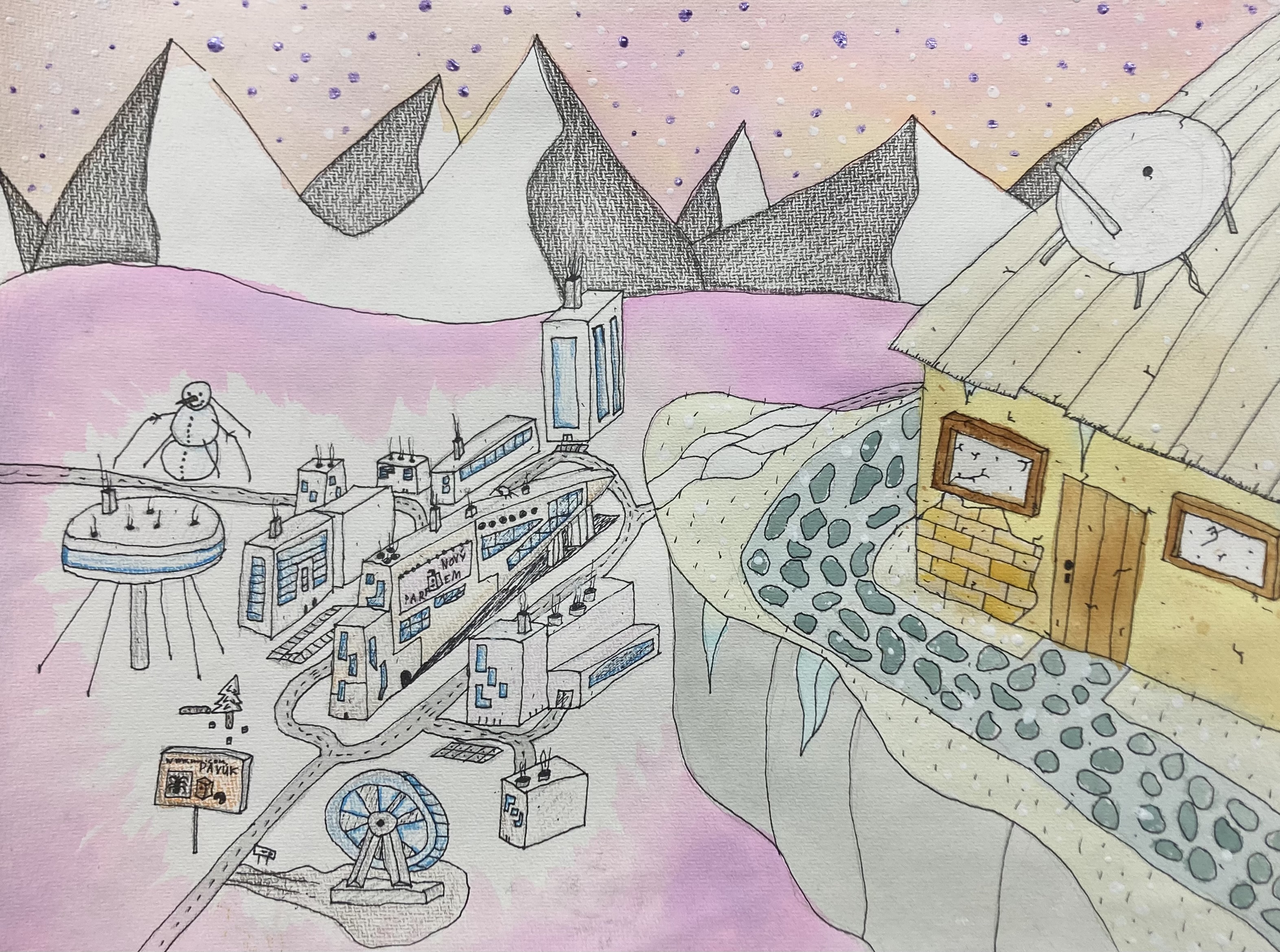 Krajina snov — tuš a akvarel